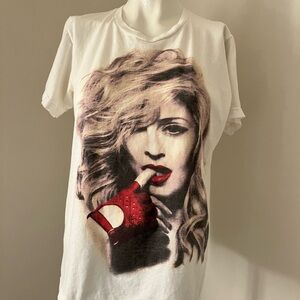 Madonna White T-Shirt with Red Glove Graphic